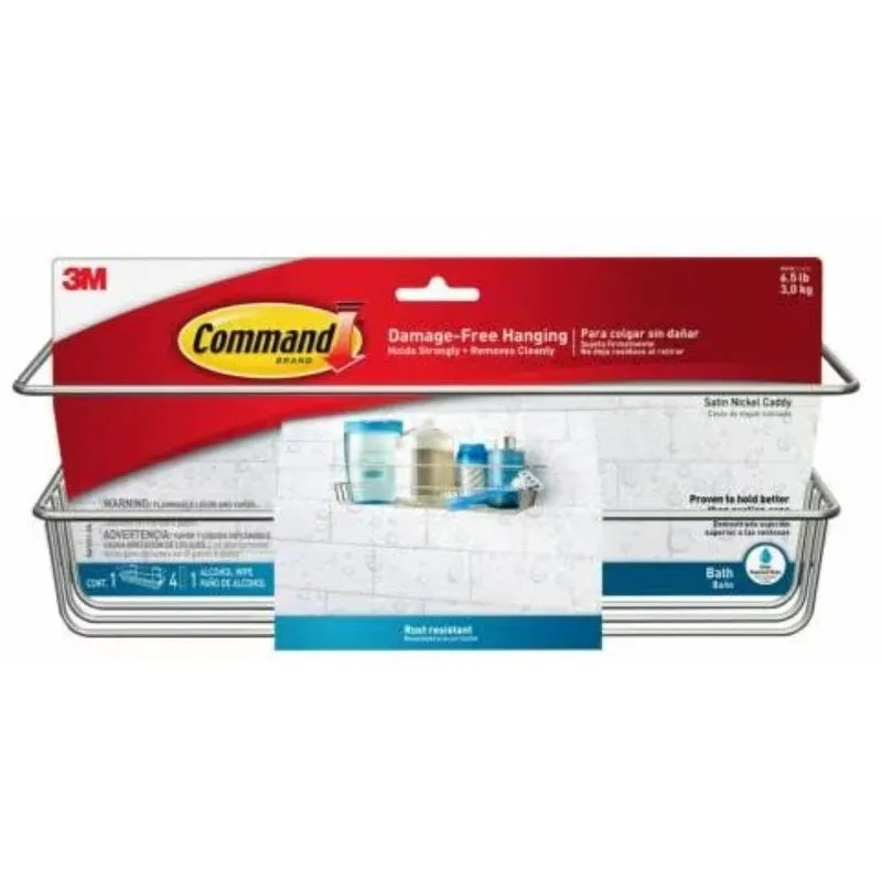 Command BATH31-SN-ES Bath Caddy, Metal/Plastic, Satin Nickel, 12-1/2 in OAW, 6-3/8 in OAH, 4-1/4 in OAD, 6.5 lb