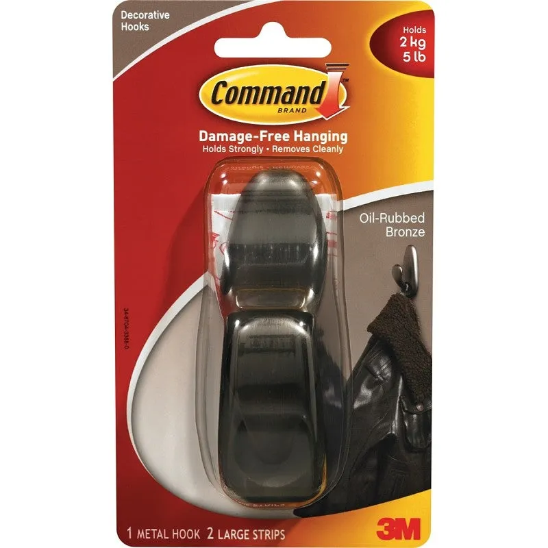 Command Forever Classic Series FC13-ORB Decorative Hook, 7/8 in Opening, 5 lb, 1-Hook, Metal, Oil-Rubbed Bronze (Pack of 4)