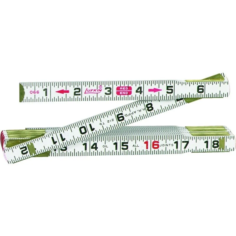 Crescent Lufkin Red End Series 066FN Flat Reading Wood Rule, SAE Graduation, Wood, White