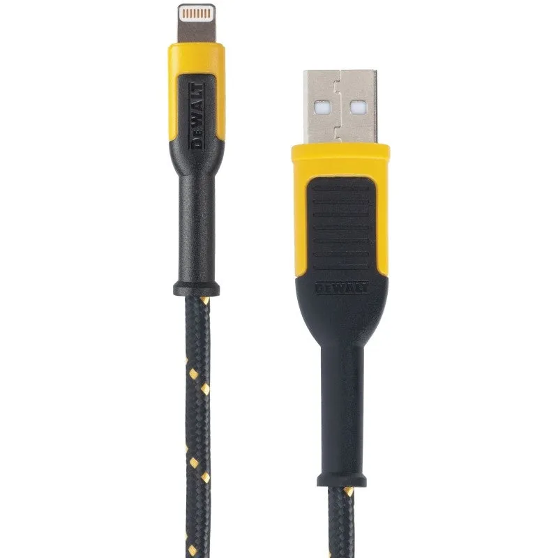 DEWALT 131 1325 DW2 Charger Cable, iOS, USB, Kevlar Fiber Sheath, Black/Yellow Sheath, 6 ft L (Pack of 2)