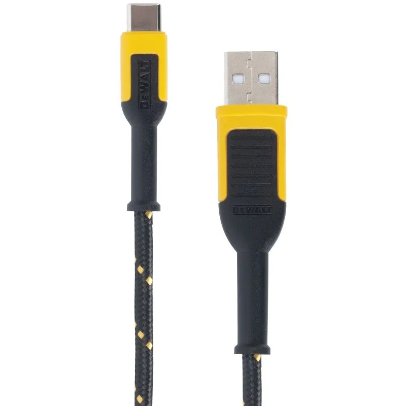 DEWALT 131 1349 DW2 Charger Cable, USB, USB-C, Kevlar Fiber Sheath, Black/Yellow Sheath, 10 ft L