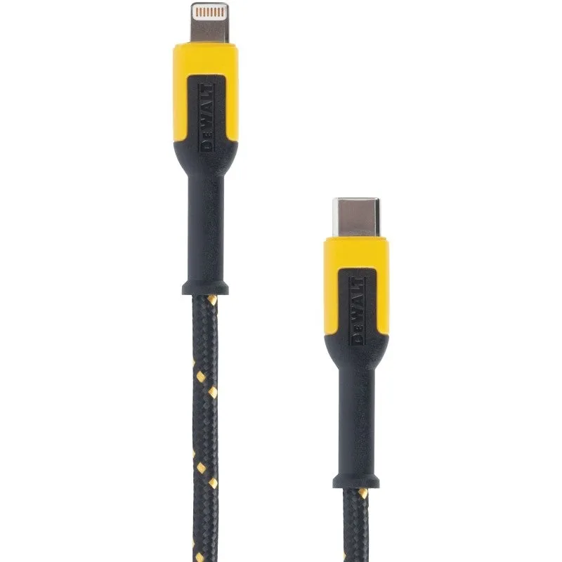 DEWALT 131 1357 DW2 Charger Cable, iOS, USB-C, Kevlar Fiber Sheath, Black/Yellow Sheath, 4 ft L
