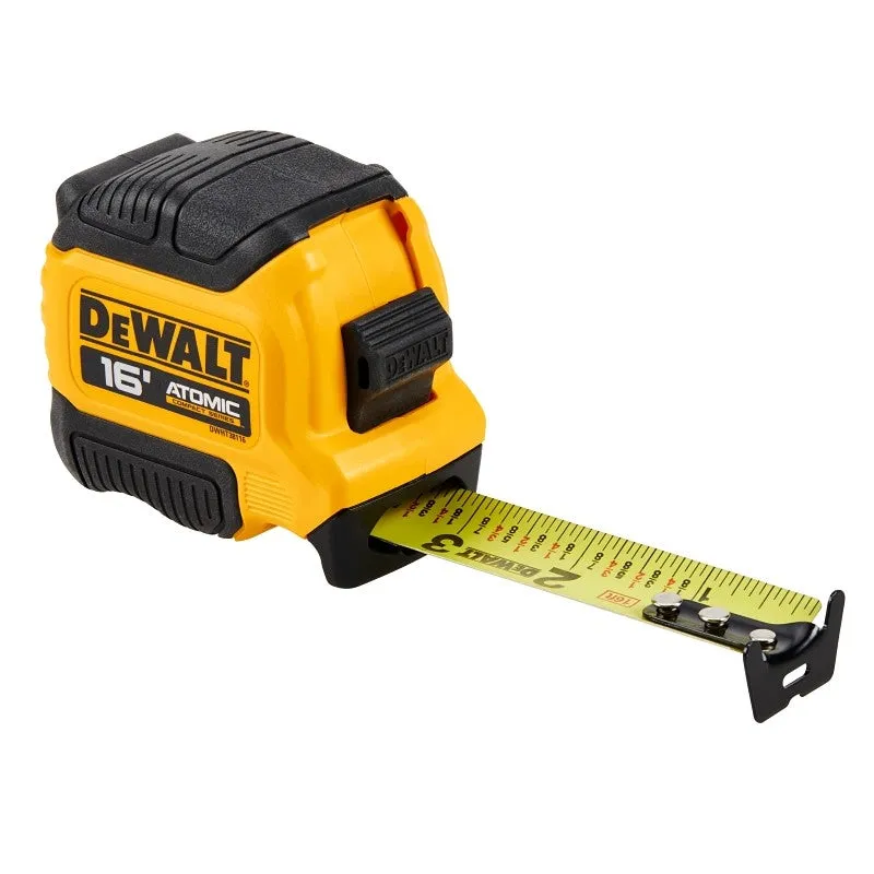 dewalt atomic compact series dwht38116s tape measure 16 ft l blade 1 18 in w blade steel blade rubbe