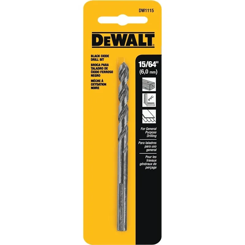 DEWALT DW1115 Jobber Drill Bit, 15/64 in Dia, 3-7/8 in OAL, Parabolic Flute, 15/64 in Dia Shank, Round Shank (Pack of 5)