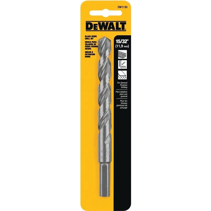 DEWALT DW1130 Jobber Drill Bit, 15/32 in Dia, 5-7/8 in OAL, Parabolic Flute, 15/32 in Dia Shank, Round Shank (Pack of 3)