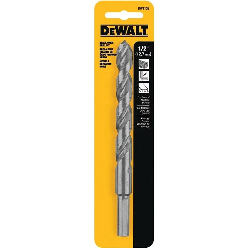 DEWALT DW1132 Jobber Drill Bit, 1/2 in Dia, 6 in OAL, Parabolic Flute, 1/2 in Dia Shank, Round Shank (Pack of 3)