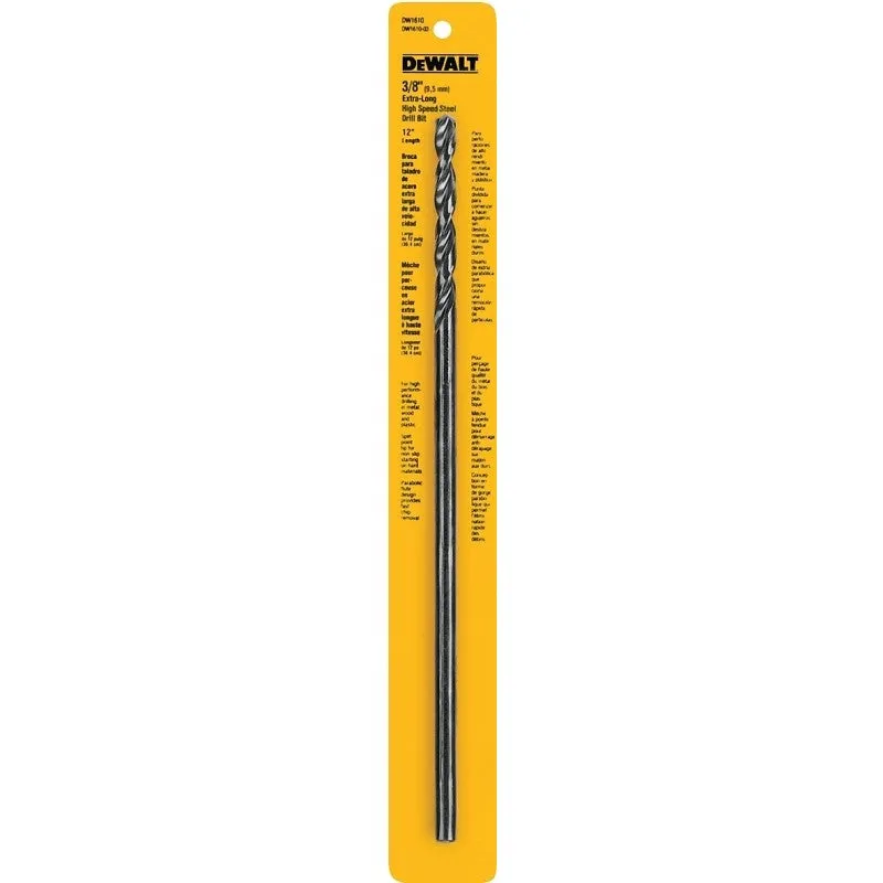 DEWALT DW1610 Drill Bit, 3/8 in Dia, 12 in OAL, Spiral Flute, 3/8 in Dia Shank, Round Shank