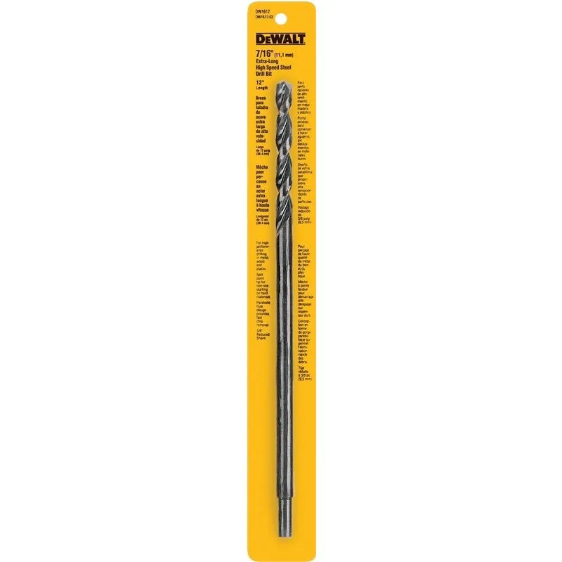 DEWALT DW1612 Drill Bit, 7/16 in Dia, 12 in OAL, Spiral Flute, 7/16 in Dia Shank, Round Shank