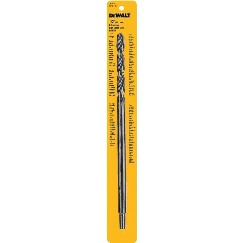 DEWALT DW1614 Drill Bit, 1/2 in Dia, 12 in OAL, Spiral Flute, 1/2 in Dia Shank, Round Shank