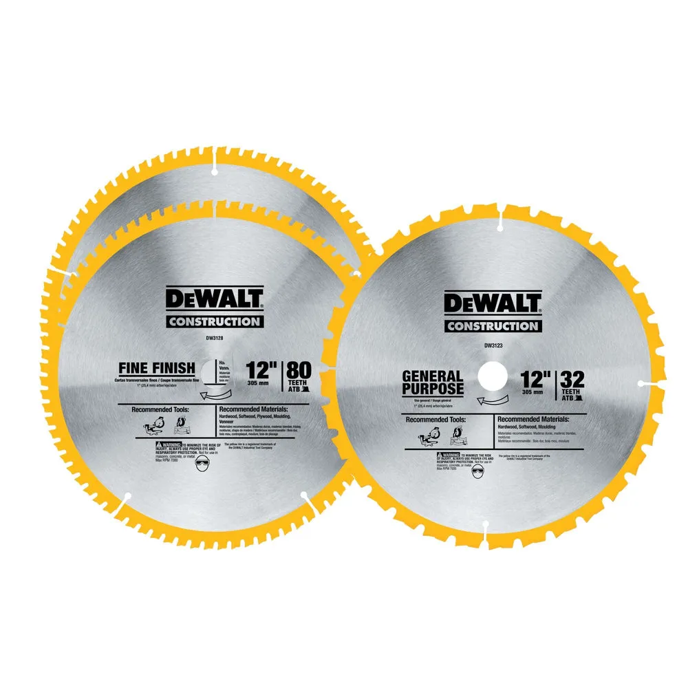 DEWALT DW3128P5B 3 Pack 12″ Mitre Saw Blade Combo