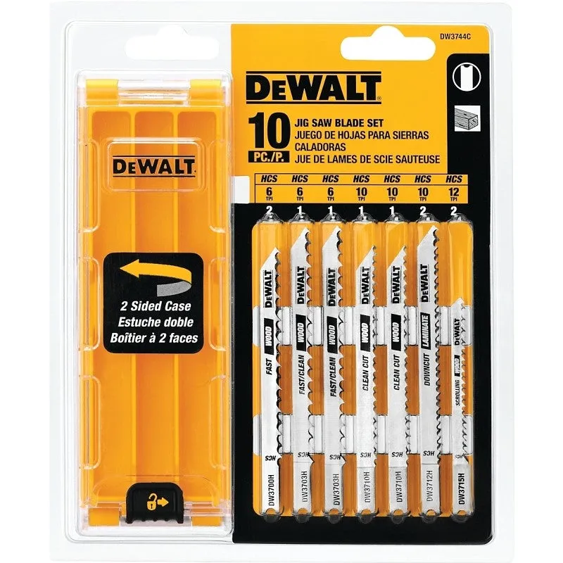 DEWALT DW3744C Series Jig Saw Blade Kit, Specifications: Curved/Precision Ground Teeth, U-Shank, 10-Piece, HCS