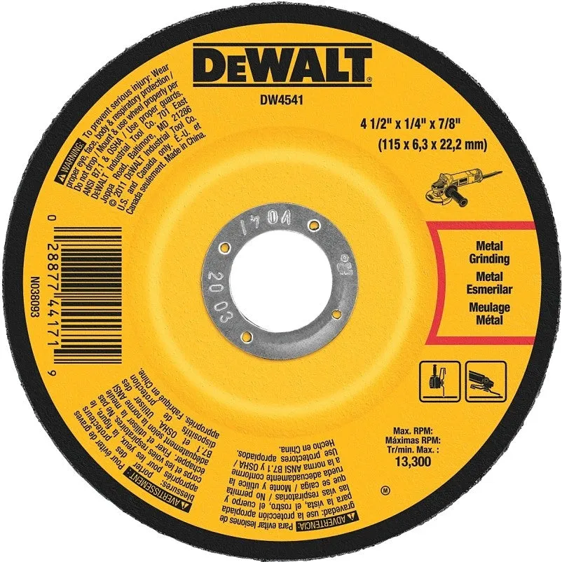 DEWALT DW4541 Grinding Wheel, 4-1/2 in Dia, 1/4 in Thick, 7/8 in Arbor, 24 Grit, Coarse, Aluminum Oxide Abrasive (Pack of 25)