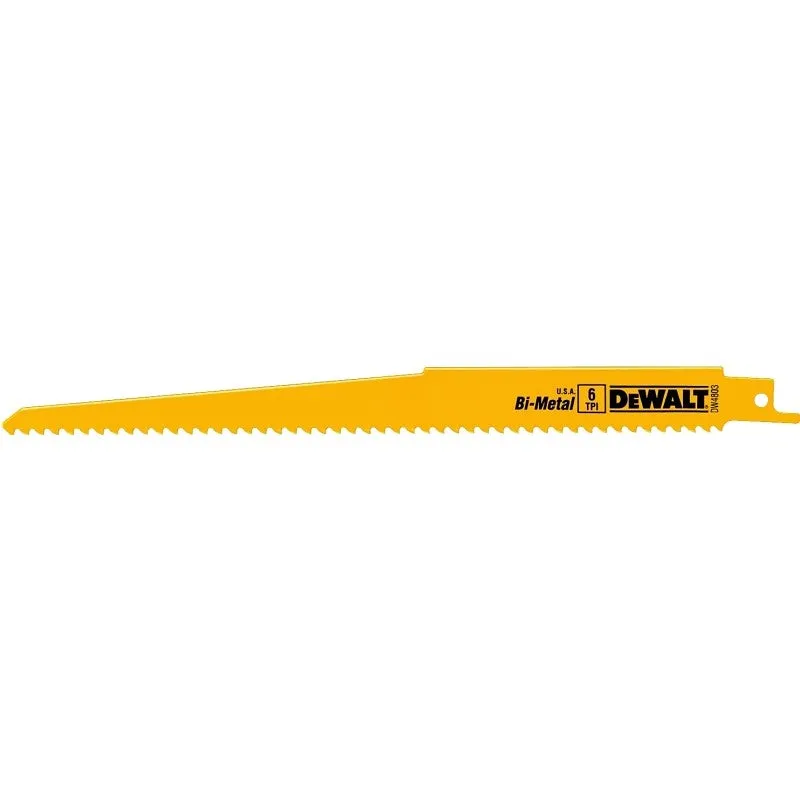 DEWALT DW4803B25 Reciprocating Saw Blade, Bi-Metal, Applicable Materials: Wood, 3/4 in W, 9 in L, 6 TPI (Pack of 25)