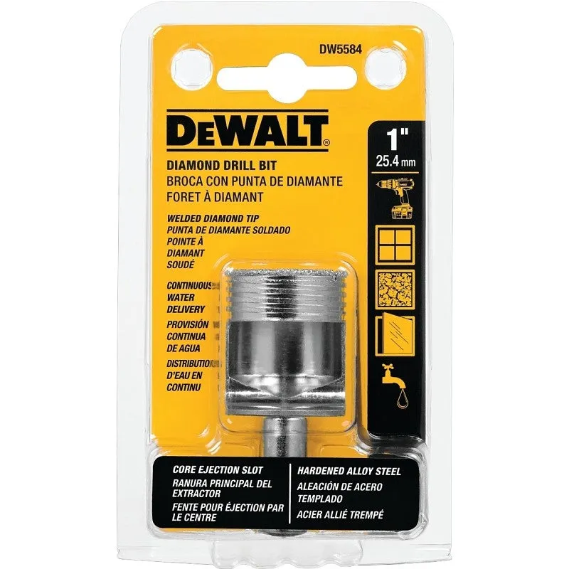 DEWALT DW5584 Drill Bit, 1 in Dia, 2-1/4 in OAL, Spiral Flute, 3/8 in Dia Shank, Round Shank