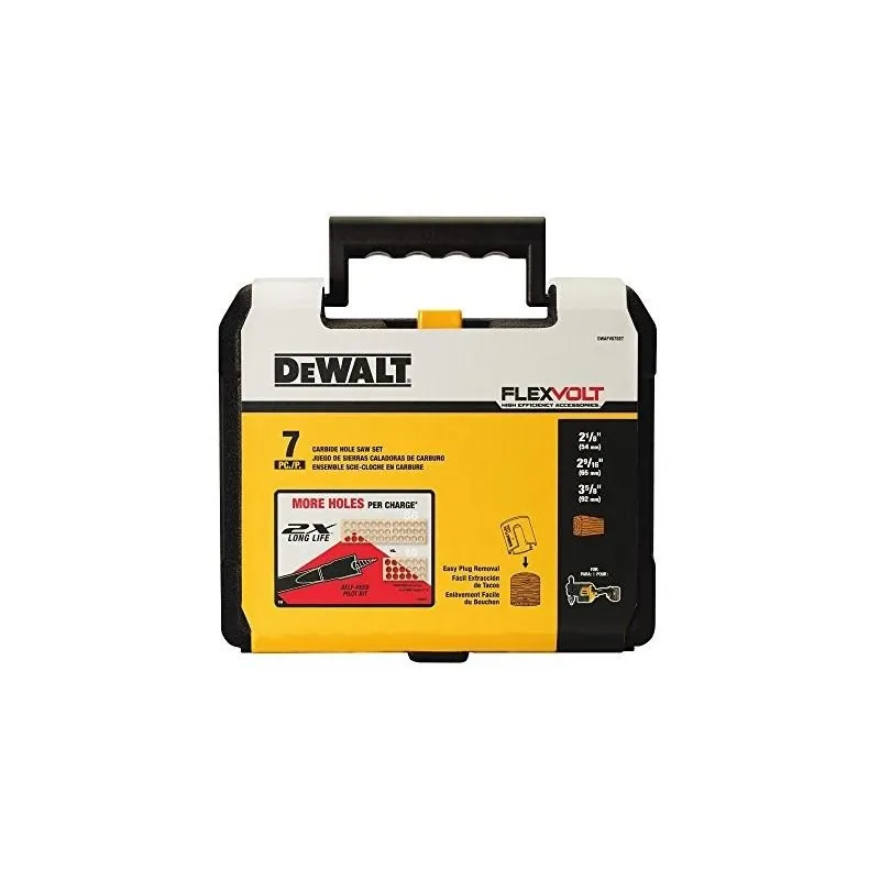 DEWALT DWAFV07SET 7 pc Carbide Wood Drilling Hole Saw Kit (2-1/8″, 2-9/16″, 3-5/8″)