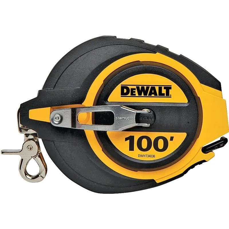 DEWALT DWHT34036L Tape Measure, Single Sided Blade, 100 ft L Blade, 3/8 in W Blade, Steel Blade, ABS Case