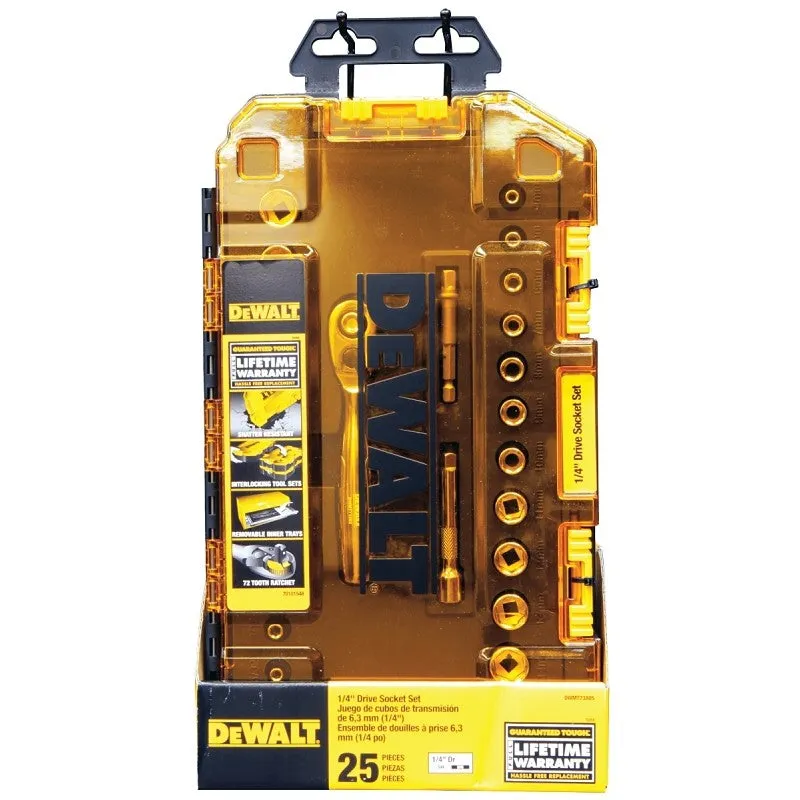 DEWALT DWMT73805 Socket Set, 25-Piece, Chrome Vanadium, Polished Chrome Vanadium
