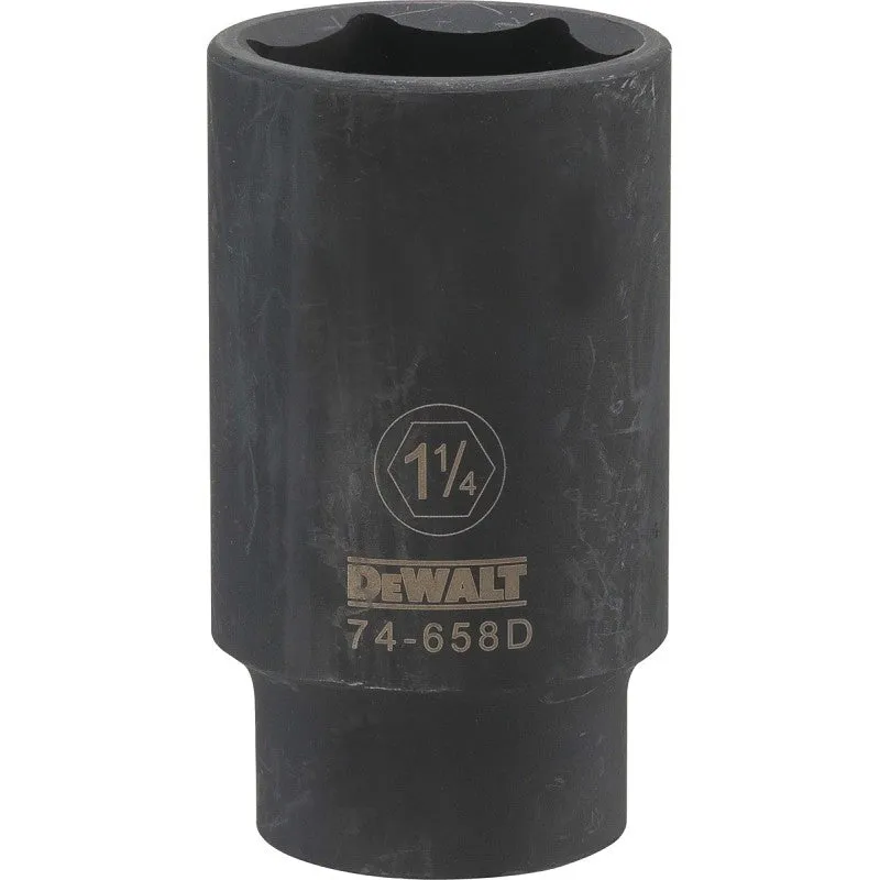 DEWALT DWMT74658OSP Impact Socket, 1-1/4 in Socket, 1/2 in Drive, 6-Point, CR-440 Steel, Black Oxide