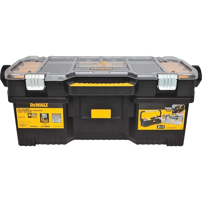 DEWALT DWST24075 Tool Tote with Removable Organizer, 77 lb, Plastic, Black/Yellow, 1-Drawer, 15-Compartment