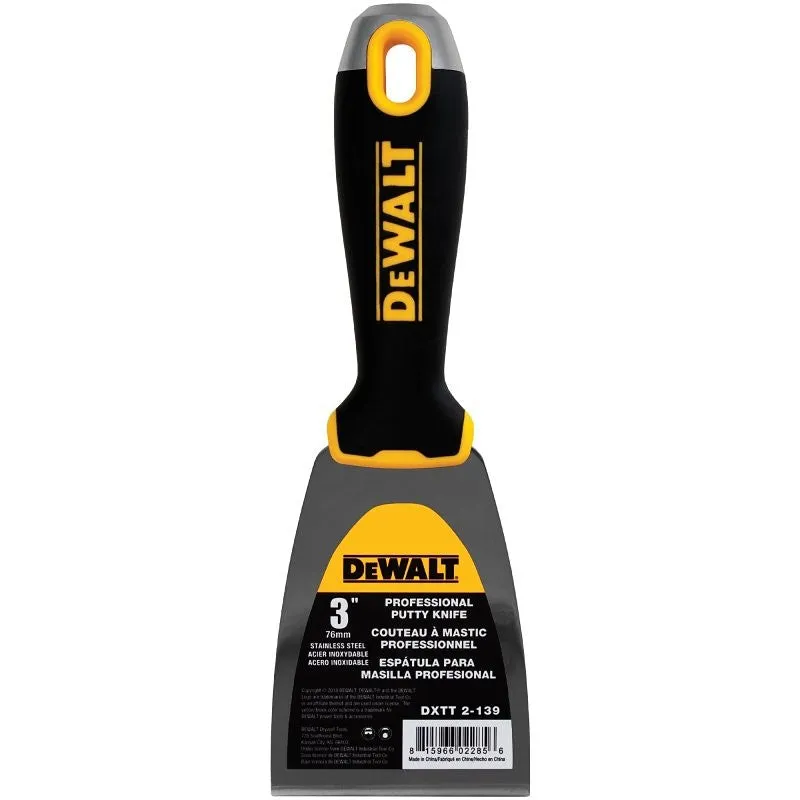 DEWALT DXTT-2-139 Putty Knife, 3 in W Blade, Stainless Steel Blade, Precision Ground Blade, Ergonomic, Soft Grip Handle