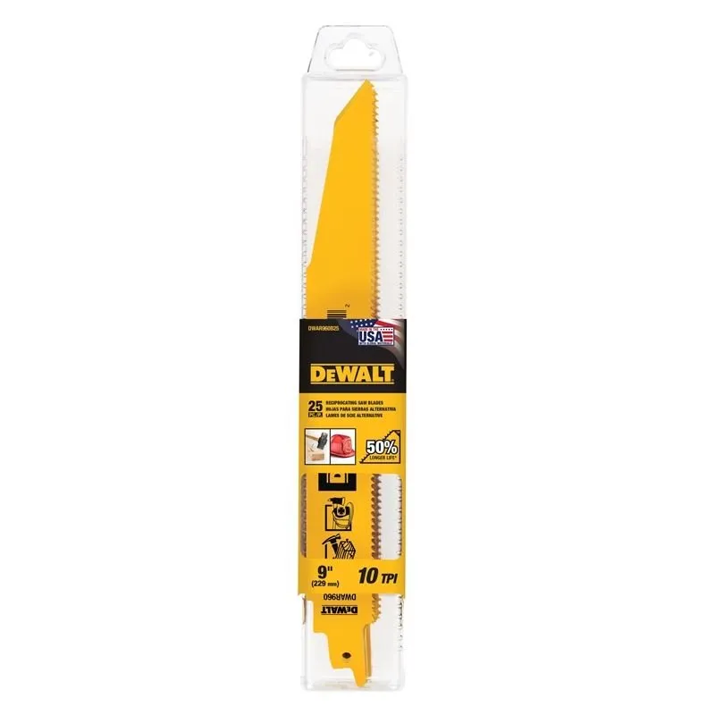 DeWalt DWAR960B25 9 IN 10 TPI BI-METAL DEMO RECIPROCATING SAW BLADES – 25PK