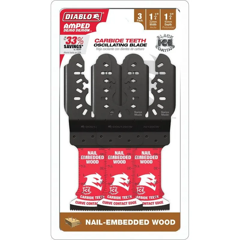 Diablo AMPED, Demo Demon DOU125CW3 Oscillating Blade, 1-3/4 in D Cutting, Carbide