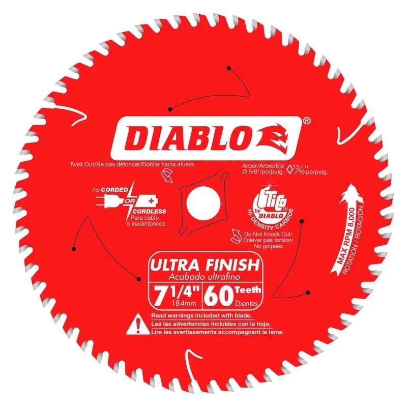 Diablo D0760A 7-1/4in x 60-Teeth Ultra Finish Carbide Saw Blade for Wood