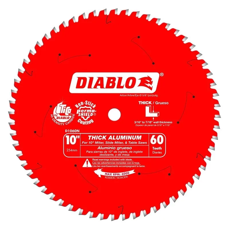 Diablo D1060N Circular Saw Blade, 10 in Dia, 5/8 in Arbor, 60-Teeth, Triple Chip Grind Teeth, Carbide Cutting Edge