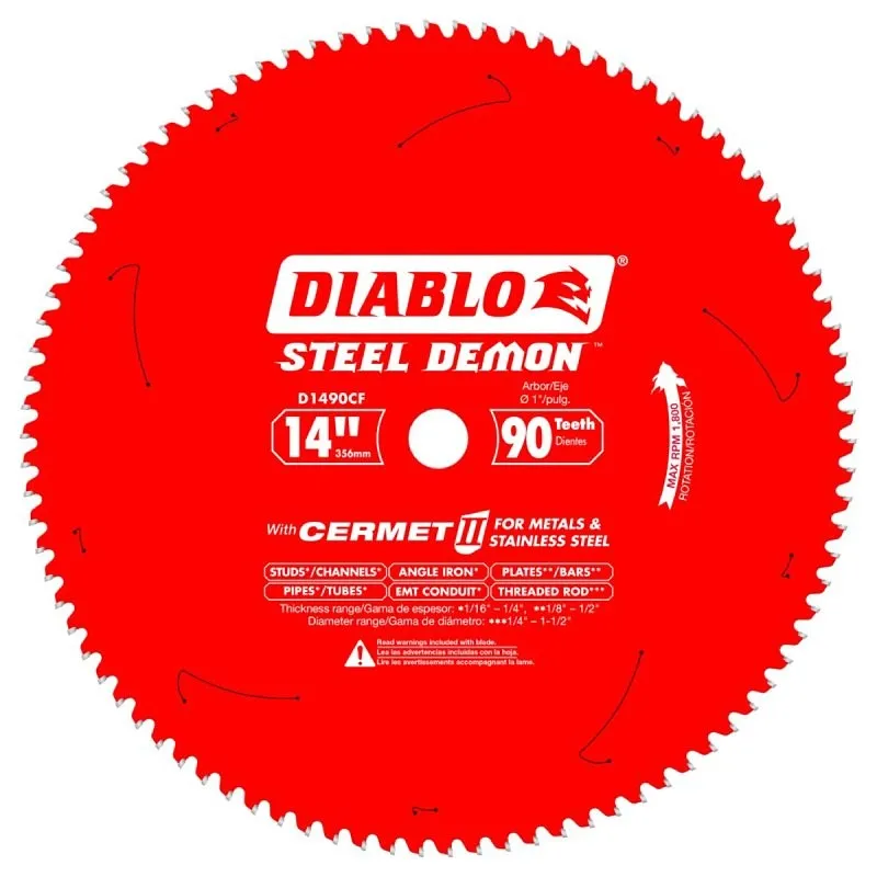 Diablo D1490CF Circular Saw Blade, 14 in Dia, 1 in Arbor, 90-Teeth, Carbide Cutting Edge