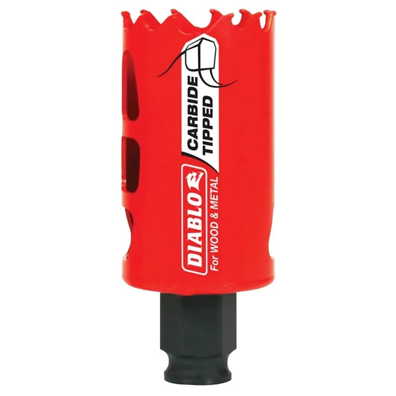 Diablo DHS1500CT GP Hole Saw, 1-1/2 in Dia, 2-3/8 in D Cutting, 3/8 in Arbor, Carbide Cutting Edge