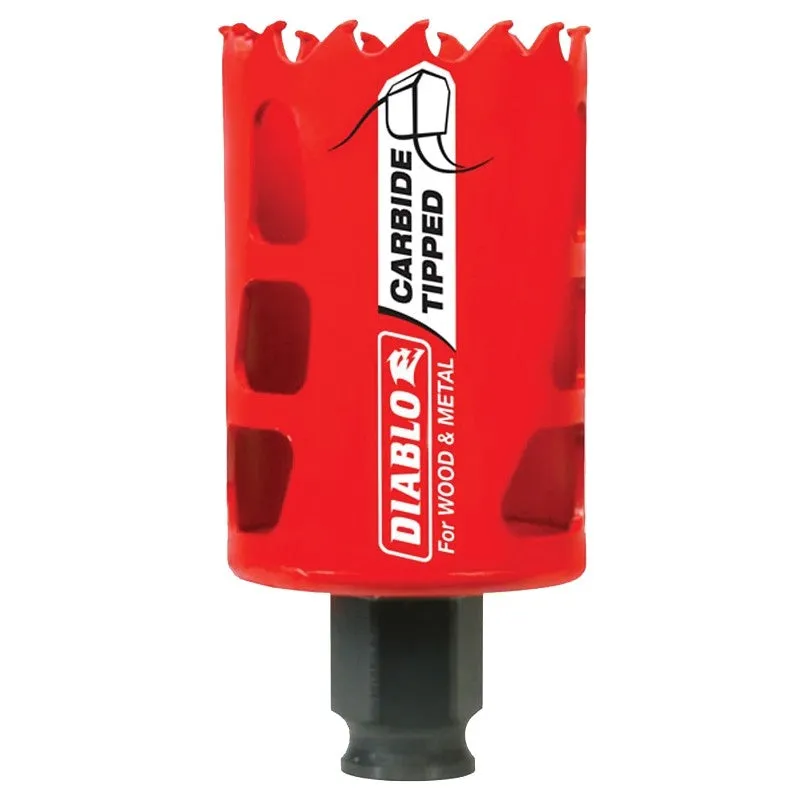 Diablo DHS1750CT GP Hole Saw, 1-3/4 in Dia, 2-3/8 in D Cutting, 3/8 in Arbor, Carbide Cutting Edge (Pack of 2)