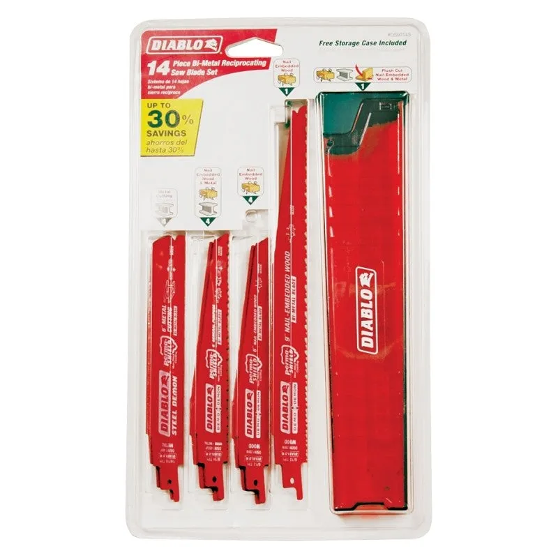 Diablo DS0014S Reciprocating Saw Blade Set, 14-Piece, Steel, Perma-Shield