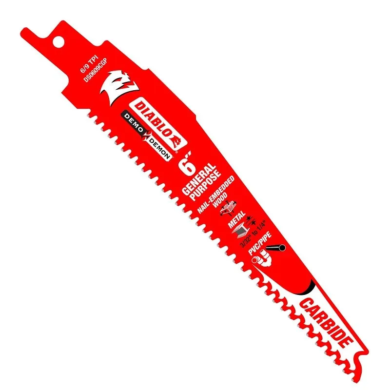 Diablo DS0609CGP Series Reciprocating Saw Blade, Applicable Materials: Metal, Plastic, Wood, 6 in L, 6/9 TPI, 1/PK
