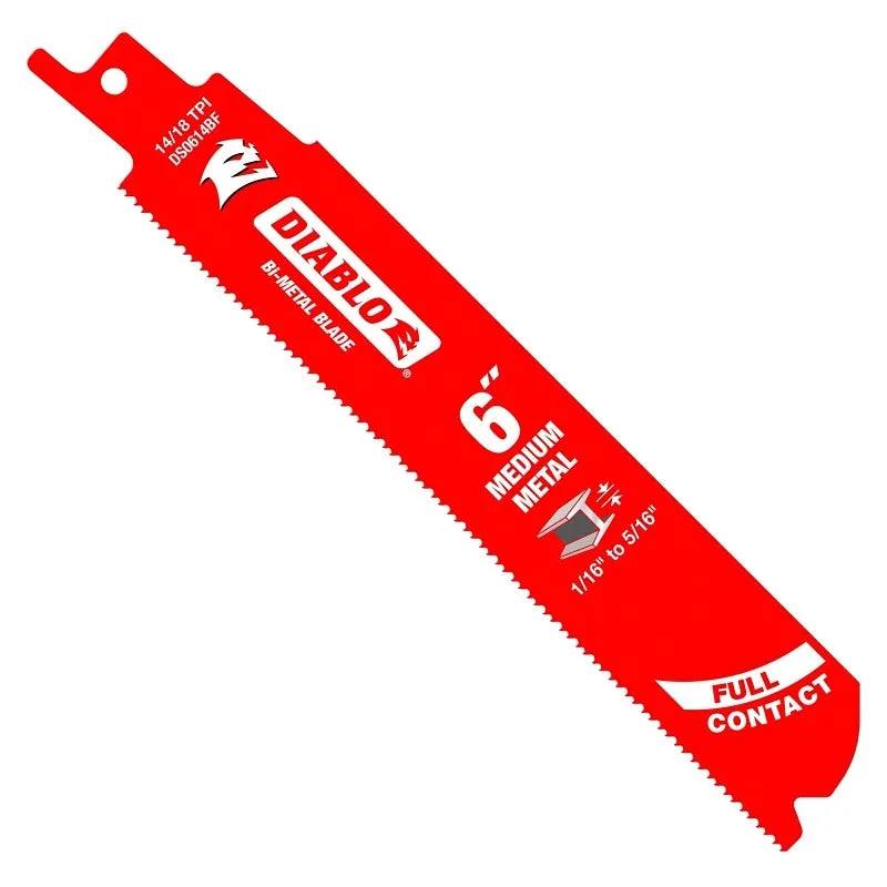 Diablo DS0614BF25 Reciprocating Saw Blade, Applicable Materials: Medium Metal, 1 in W, 6 in L, 25/PK