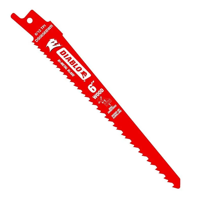 Diablo DS0656BWR25 Reciprocating Saw Blade, 6 in L, 6-1/2 TPI, Bi-Metal Cutting Edge