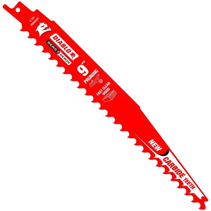 Diablo DS0903CP Series Reciprocating Saw Blade, Applicable Materials: Wood, 9 in L, 3 TPI, Carbide Cutting Edge, 1/PK