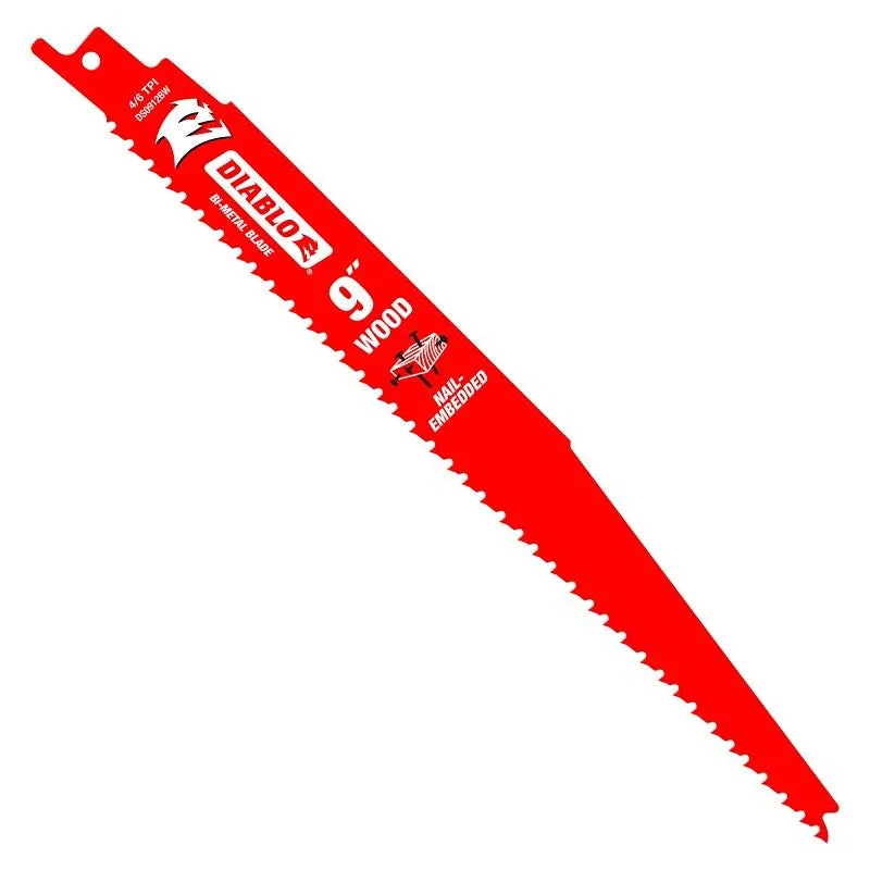 Diablo DS0912BW15 Reciprocating Saw Blade, Bi-Metal, Applicable Materials: Clean Wood, 1 in W, 9 in L, 6, 12 TPI, 15/PK