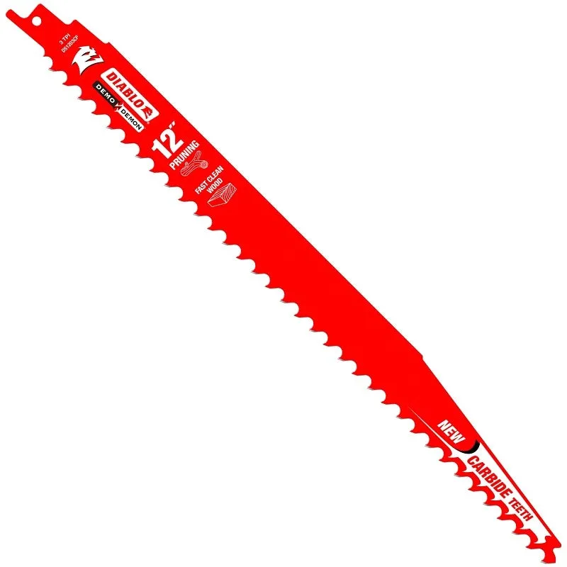 Diablo DS1203CP Series Reciprocating Saw Blade, Applicable Materials: Wood, 12 in L, 3 TPI, Carbide Cutting Edge, 1/PK