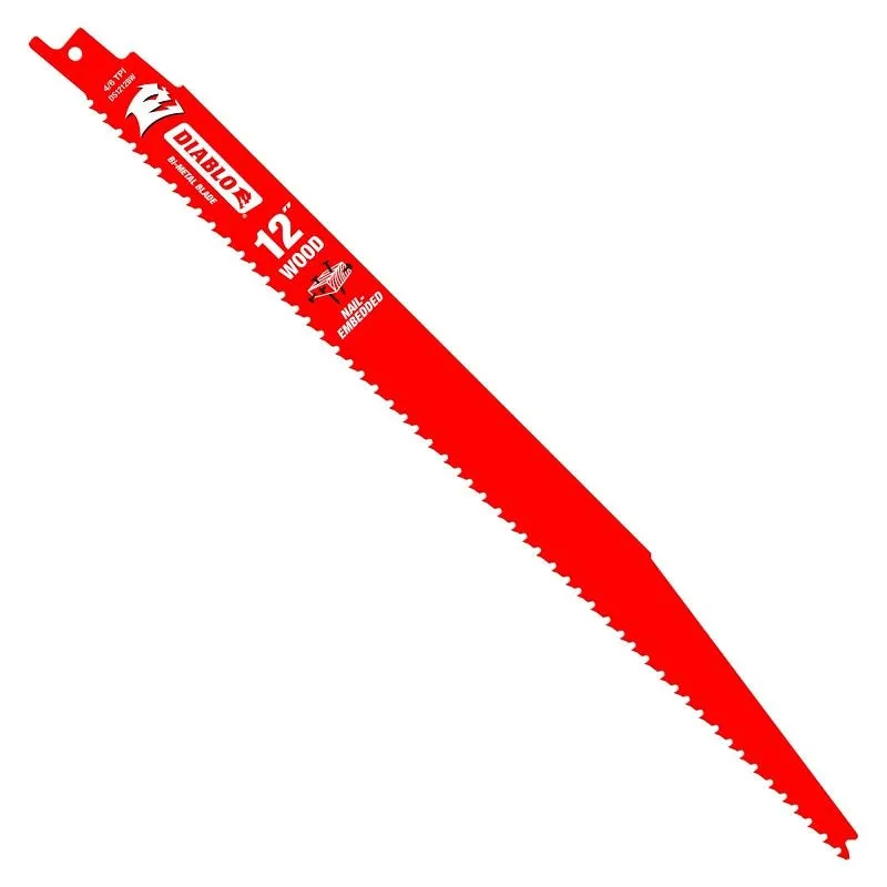 Diablo DS1212BW25 Reciprocating Saw Blade, Bi-Metal, Applicable Materials: Clean Wood, 1 in W, 12 in L, 6, 12 TPI, 25/PK