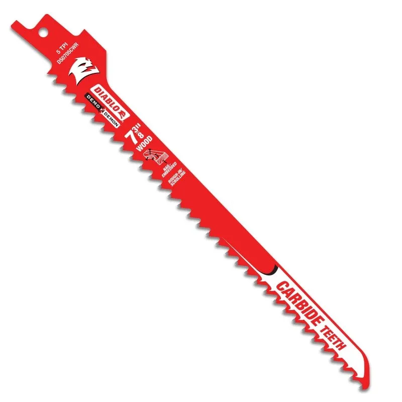 Diablo Demo Demon DS0705CWR3 Reciprocating Saw Blade, 7-3/8 in L, 5 TPI, Carbide Cutting Edge