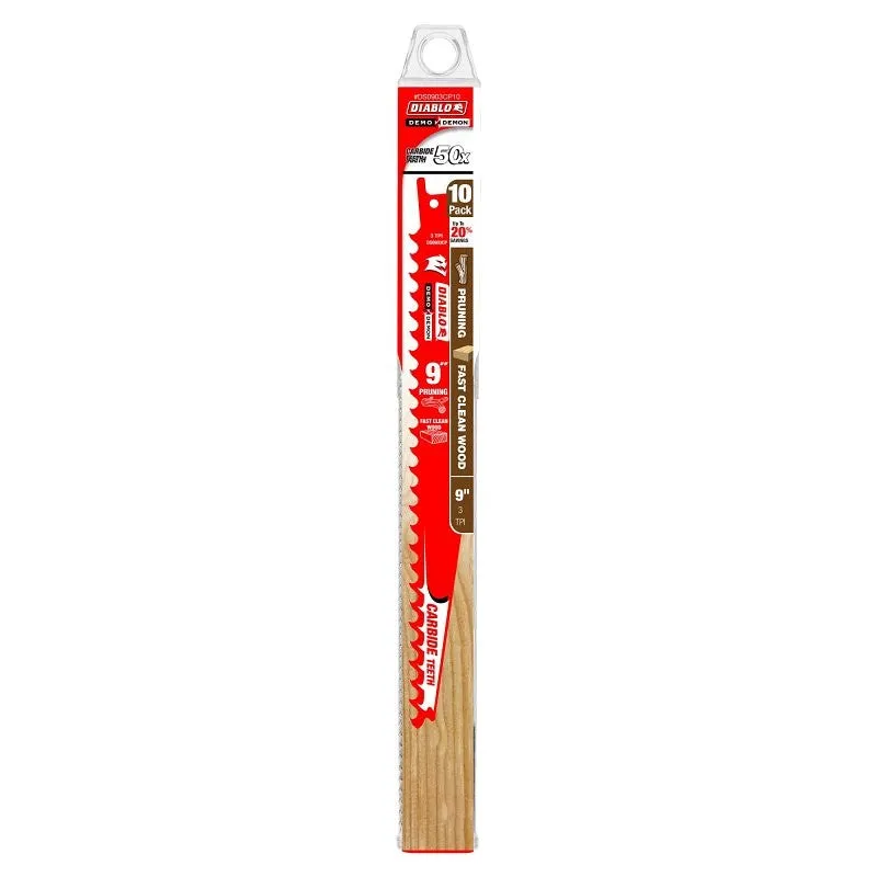 Diablo Demo Demon DS0903CP10 Reciprocating Saw Blade, Applicable Materials: Clean Wood, 1 in W, 9 in L, 3 TPI, 10/PK
