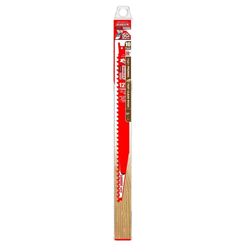 Diablo Demo Demon DS1203CP10 Reciprocating Saw Blade, Applicable Materials: Clean Wood, 1 in W, 12 in L, 3 TPI, 10/PK