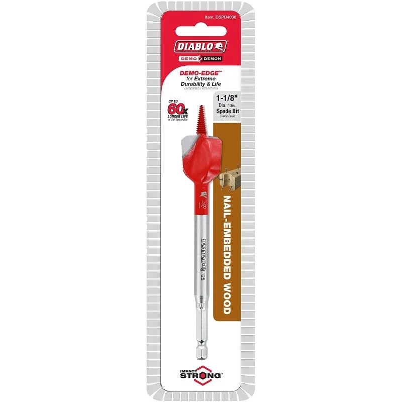 Diablo Demo Demon DSPD4060 Spade Bit, 1-1/8 in Dia, 6 in OAL, 1/4 in Dia Shank, Hex Shank