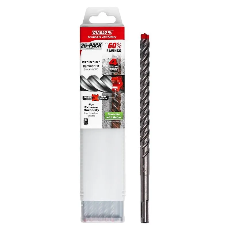 Diablo Rebar Demon DMAPL4185-P25 Drill Bit, 1/2 in Dia, 8 in OAL, SDS Plus Shank
