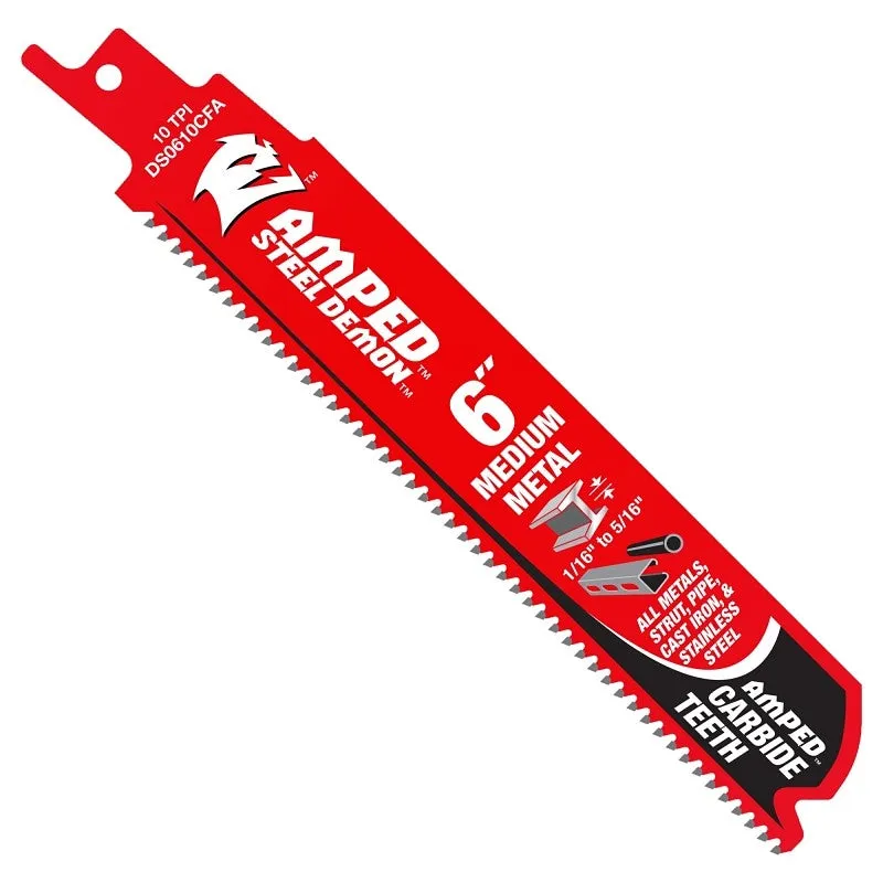 Diablo Steel Demon AMPED Series DS0610CFA3 Reciprocating Saw Blade, 1 in W, 6 in L, 10 TPI, Carbide, 3/PK