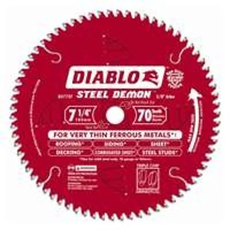 Diablo Steel Demon D0770FA Circular Saw Blade, 7-1/4 in Dia, 5/8 in Arbor, 70-Teeth, TiCo Cutting Edge (Pack of 5)