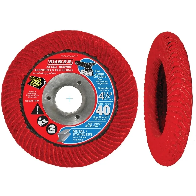 Diablo Steel Demon DCC045040N01F Flap Disc, 4-1/2 in Dia, 7/8 in Arbor, 40 Grit, Ultra Coarse, Zirconium Abrasive