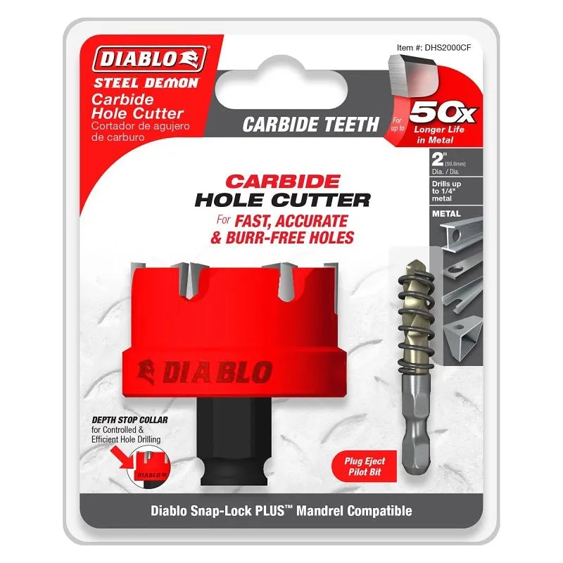 Diablo Steel Demon DHS2000CF Hole Cutter, 2 in Dia, Carbide Cutting Edge