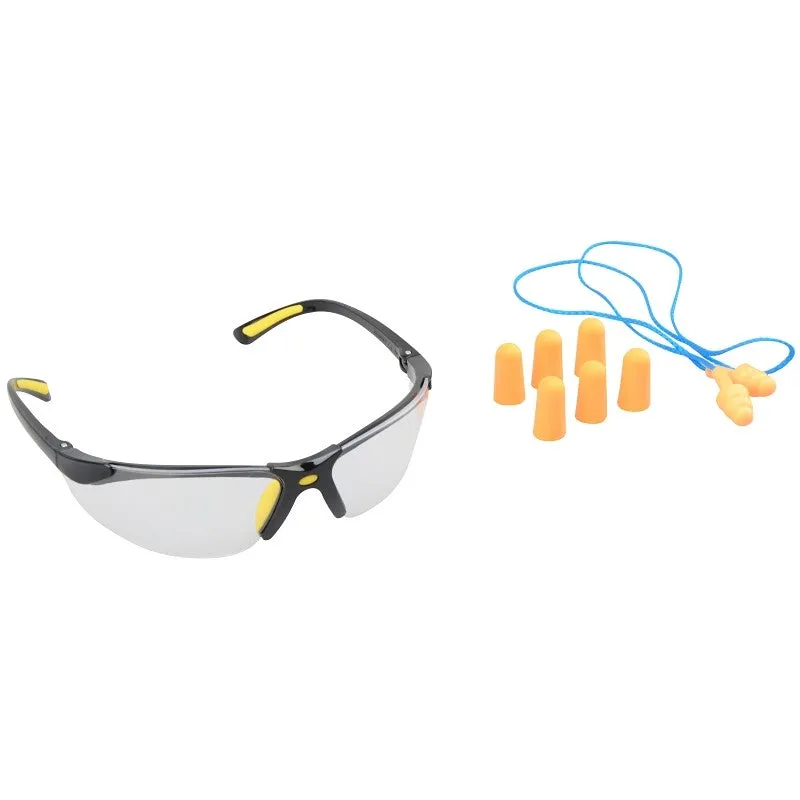 Diamondback 541839 Ear Plugs and Safety Glasses Combo, Unisex, 3.5 x 1.6 in Lens, PC Lens, Half Frame, Black (Pack of 10)
