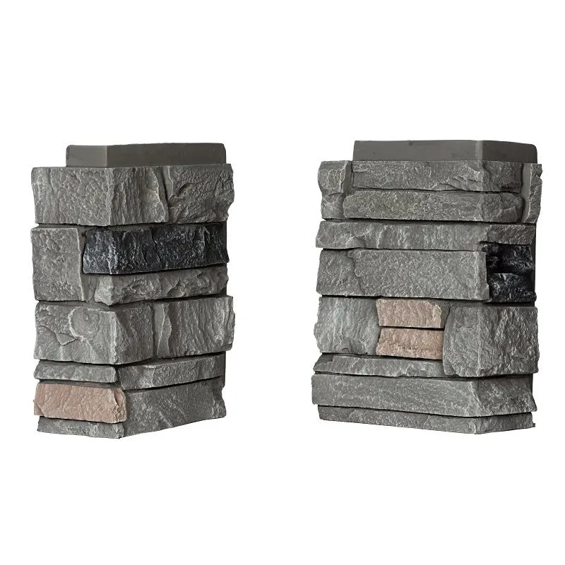 DuraKwik Stone 308RBC Siding Corner, 13 in L, 10 in W, 4 in Thick, Interlocking Edge, Ledgestone Profile, Rocky Boulder